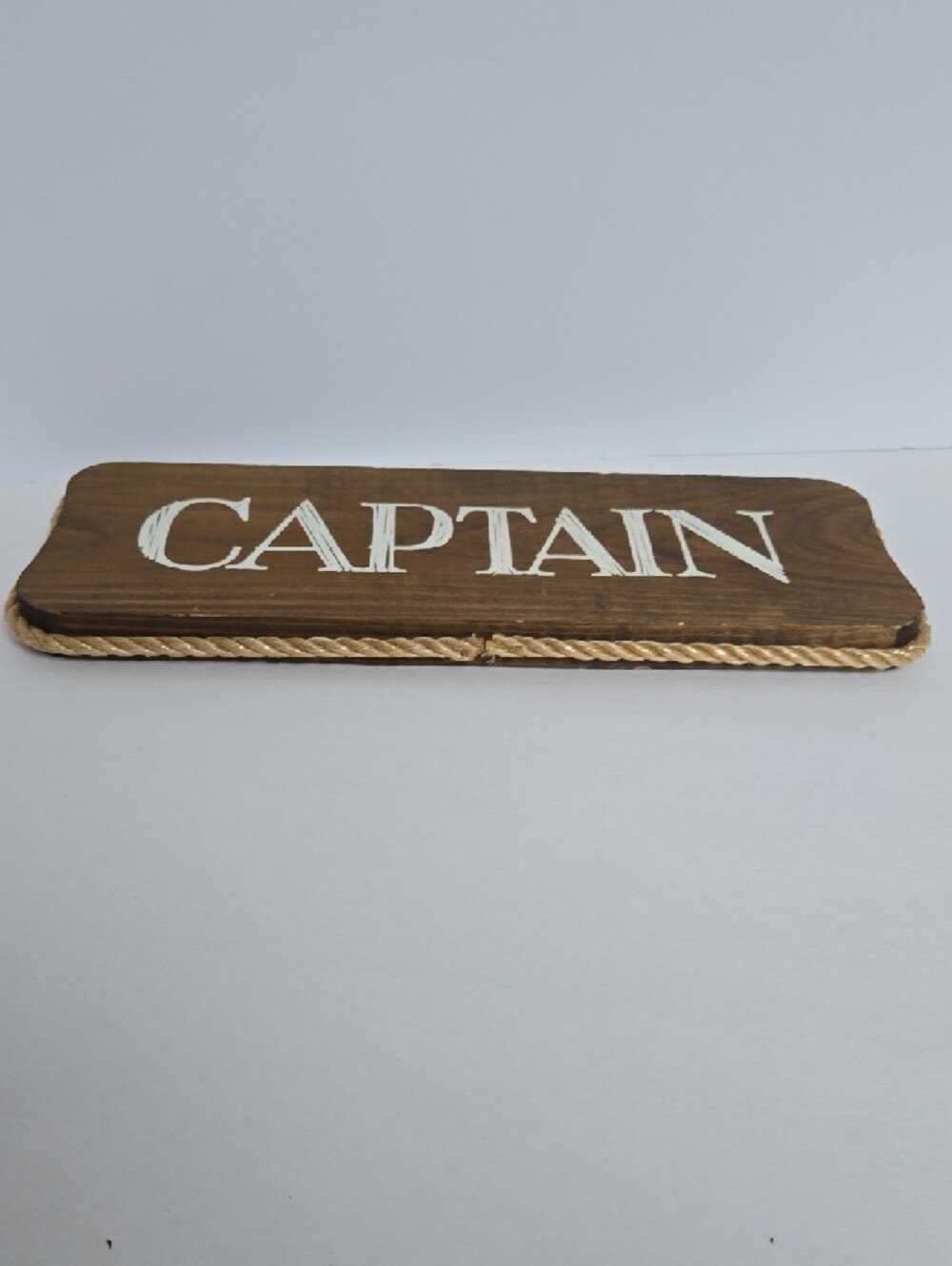 Captain Nautical Wooden Sign - White Text on Brown Stained Pine - Picture 3 of 9